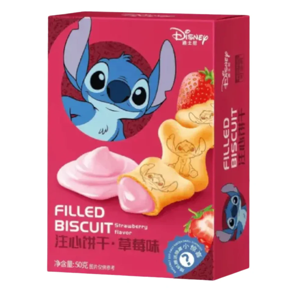 Binqi Disney Stitch Filled Biscuit Strawberry Flavor 24 x 50g