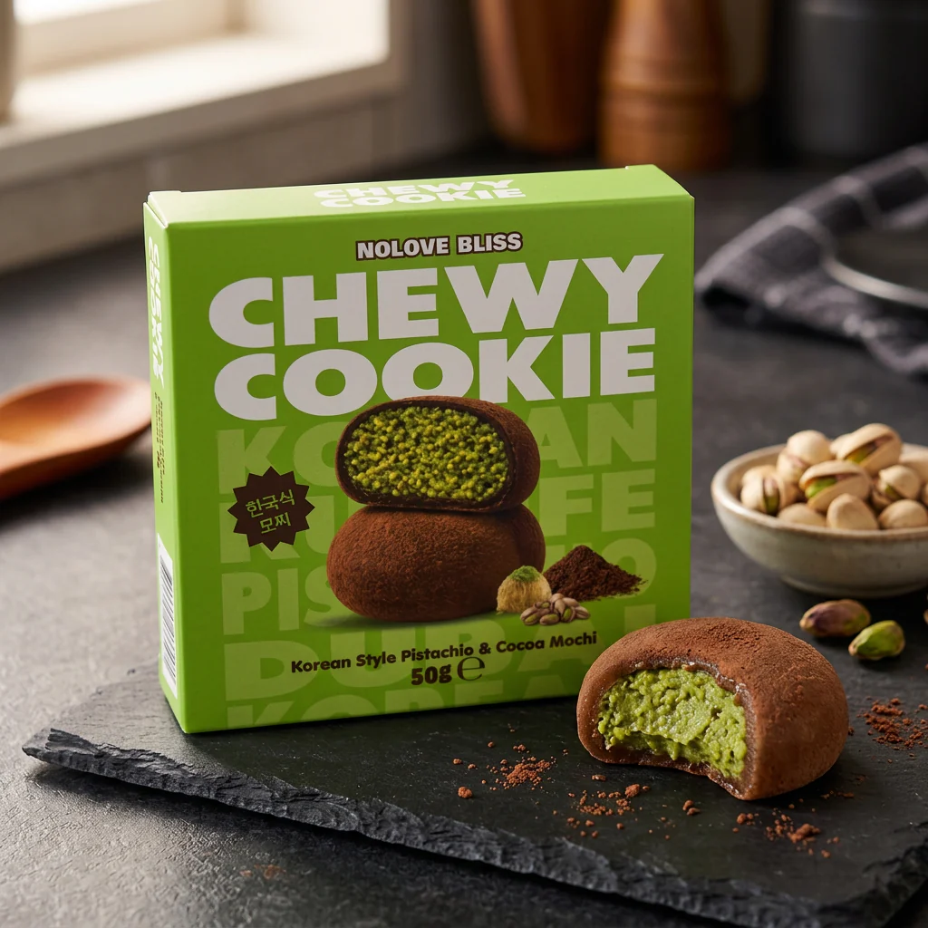 NoLove Bliss Chewy Cookie Pistachio Cocoa Mochi 12 x 50g - Image 3